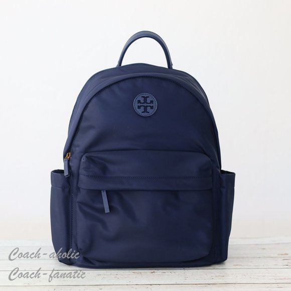 NWT Tory Burch Ella Logo Dual Zip Compartment Nylon Backpack in Tory Navy - Picture 11 of 11